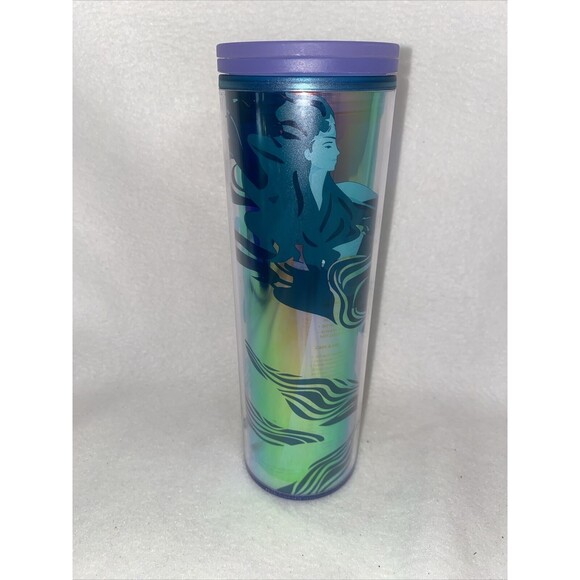STARBUCKS Mermaid Siren Iridescent Double Tail Purple Lilac Green Tumbler 16oz - Picture 1 of 7